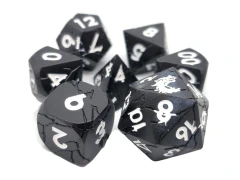 Old School 7 Piece DnD RPG Metal Dice Set: Orc Forged - Matte Black w/ White