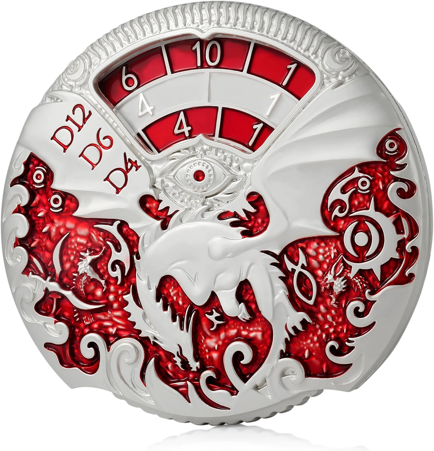 Metal Dragon Dice Spinner (D4,D6,D8,D12,D10,D20) Silver/Red