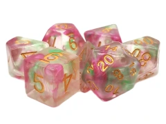 Old School 7 Piece DnD RPG Dice Set: Nebula - Rose Red & Green