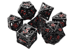 Old School Dice: Hollow Metal 7-Piece Set - Dragon - Black w/ Orange