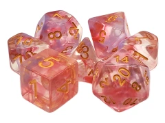 Old School 7 Piece DnD RPG Dice Set: Nebula - Rose Red Swirl