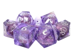 Old School Dice: Sharp Edged 7-Piece Dice Set - Liquid Infused - Amethyst Fury