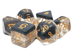 Old School 7 Piece DnD RPG Dice Set: Luminous - Black Crystal