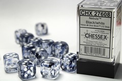 Nebula Black/white 16mm d6 Dice Block (12 dice)