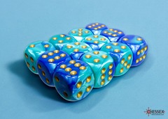 Gemini Blue-Teal/gold 16mm d6 Dice Block (12 dice)