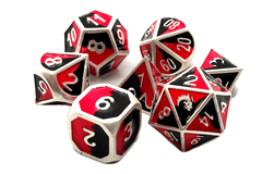 Old School 7 Piece DnD RPG Metal Dice Set: Dragon Forged - Platinum Black & Red