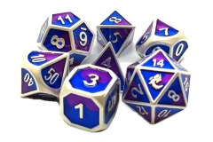 Old School 7 Piece DnD RPG Metal Dice Set: Dragon Forged - Platinum Purple & Blue