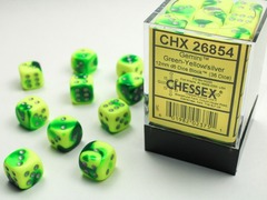 Gemini Green-Yellow/silver 12mm d6 Dice Block (36 dice)