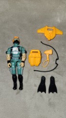 WET-SUIT (v1) SEALS  1986  Complete:   Left and Right Fins, Sea Sled,  Scuba Tank, Search Light, Mouth Piece