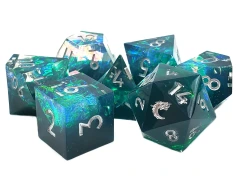 Old School Dice: Sharp Edged 7-Piece Dice Set - Emerald Forest