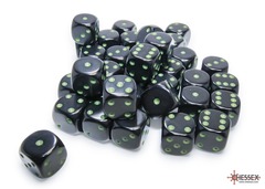 Opaque Black/green 12mm d6 Dice Block (36 dice)