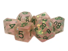 Old School 7 Piece DnD RPG Dice Set: Infused - Frosted Firefly - Pink w/ Green