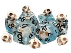 Old School 7 Piece DnD RPG Dice Set: Infused - Skull w/ Blue