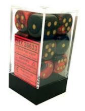 12 Black-Red w/Gold Gemini 16mm D6 Dice Block - CHX26633
