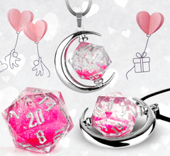 Sirius Dice - Be My Nat 20 (Pink Snowglobe) D20 Necklace