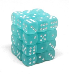 36 Teal w/white Frosted 12mm D6 Dice Block - CHX27805