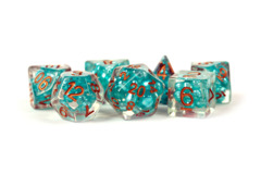 Pearl Dice Teal w/ Copper Numbers 16mm Resin Poly Dice Set