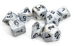 MARBLE 7-DIE SET POLYHEDRAL CALCITE/BLACK (WITH BONUS DIE)