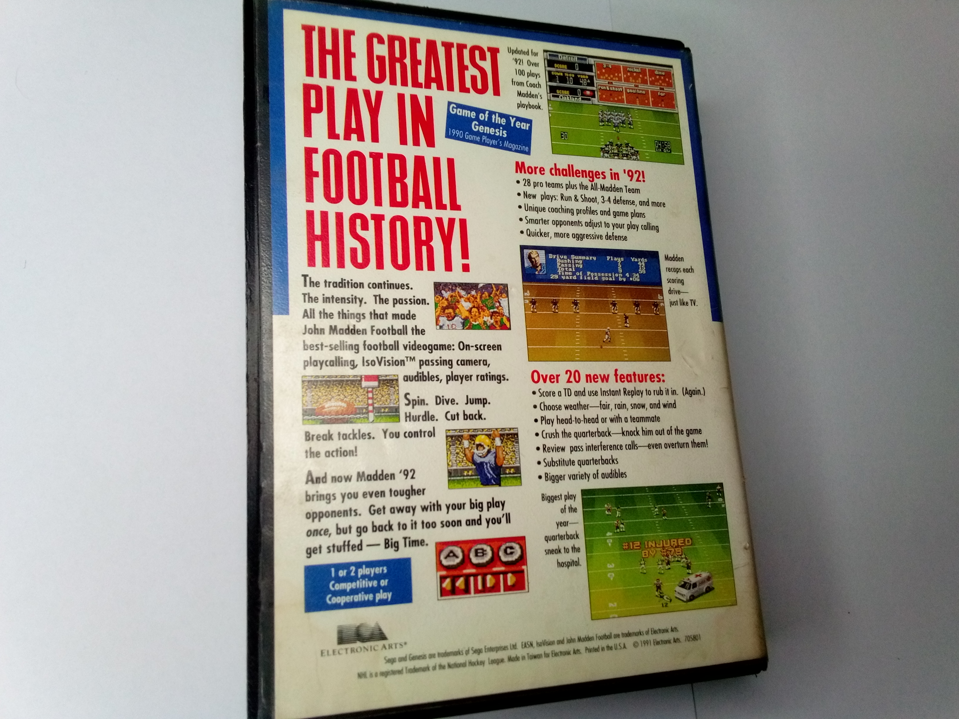 SEGA GENESIS - JOHN MADDEN FOOTBALL 92 - (CIB) - 01