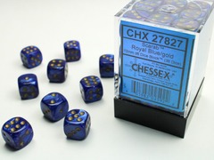 CHESSEX - 12MM D6 DICE BLOCK - 36 DICE - SCARAB - ROYAL BLUE/GOLD