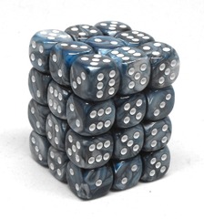 CHESSEX - 12MM D6 DICE BLOCK - 36 DICE - LUSTROUS SLATE/WHITE - CHX27890