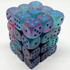 CHESSEX - 12MM D6 DICE BLOCK - 36 DICE - GEMINI - GEL GREEN-PINK/BLUE