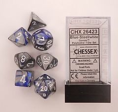 CHX26423 - Polyhedral 7-Die Set - GEMINI BLUE-STEEL W/WHITE