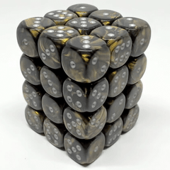 36 Black Gold w/silver Leaf 12mm D6 Dice Block - CHX27818