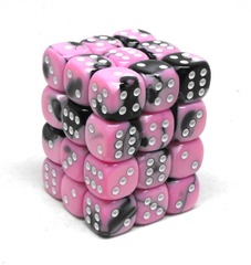 CHESSEX - 12MM D6 DICE BLOCK - 36 DICE - GEMINI - BLACK-PINK/WHITE