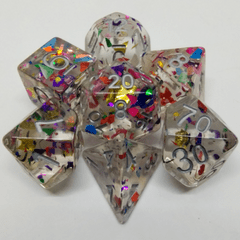 MDG - DÉS PAILLETTES D'ARC EN CIEL - KIT DE 7 DÉS POLYÉDRIQUES