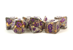 Gray Foil With Purple Numbers 16mm Resin Poly Dice Set