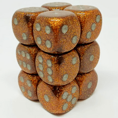 16MM D6 DICE BLOCK - GLITTER - GOLD/SILVER