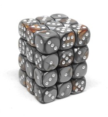 CHESSEX - 12MM D6 DICE BLOCK - 36 DICE - GEMINI COPPER-STELL/WHITE - CHX26824