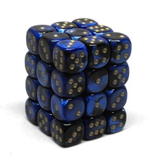 CHESSEX - 12MM D6 DICE BLOCK - 36 DICE - GEMINI BLACK-BLUE/GOLD - CHX26835