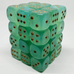 CHESSEX - 12MM D6 DICE BLOCK - 36 DICE - BOREALIS LIGHT GREEN/GOLD - CHX27975