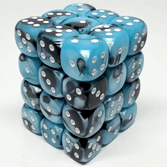 CHESSEX - 12MM D6 DICE BLOCK - 36 DICE - GEMINI - BLACK-SHELL/WHITE