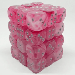 CHESSEX - 12MM D6 DICE BLOCK - 36 DICE - GHOSTLY GLOW PINK/SILVER - CHX27924