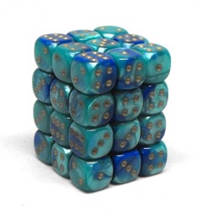 36 Gemini Blue-Teal/gold 12mm d6 Dice Block - CHX26859