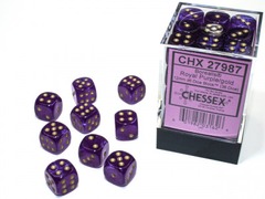 CHX27987 - 12MM D6 DICE BLOCK - 36 DICE - BOREALIS - ROYAL PURPLE/GOLD