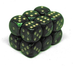 CHESSEX - 16MM D6 DICE BLOCK - 12 DICE - SCARAB JADE/GOLD - CHX27615