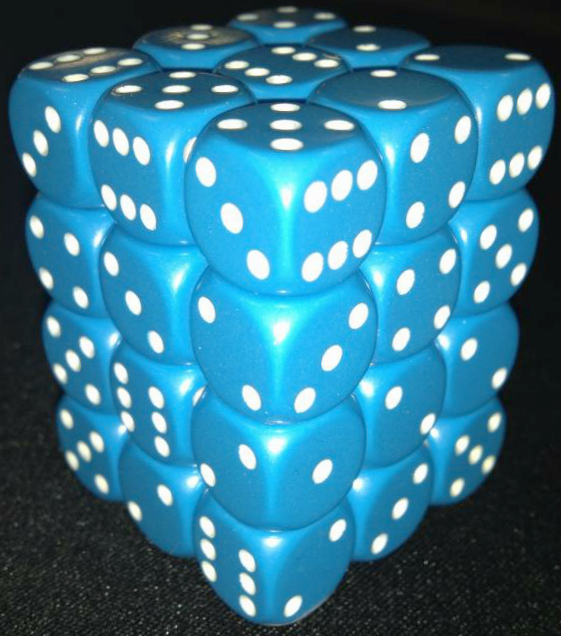 36 Light Blue w/white Opaque 12mm D6 Dice Block - CHX25816