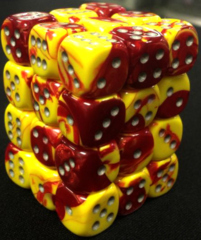 36 Red-Yellow w/Silver Gemini 12mm D6 Dice Block