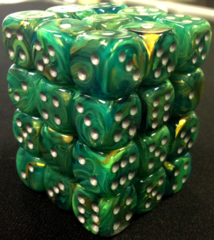 36 Green w/silver Lustrous 12mm D6 Dice Block - CHX27895