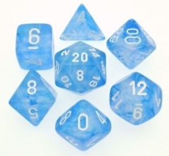 Sky Blue w/ White Borealis 7 Dice Set