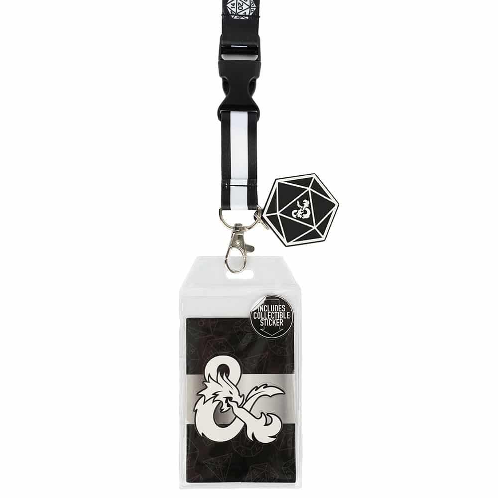 D&D Black & White Lanyard with Dice Charm