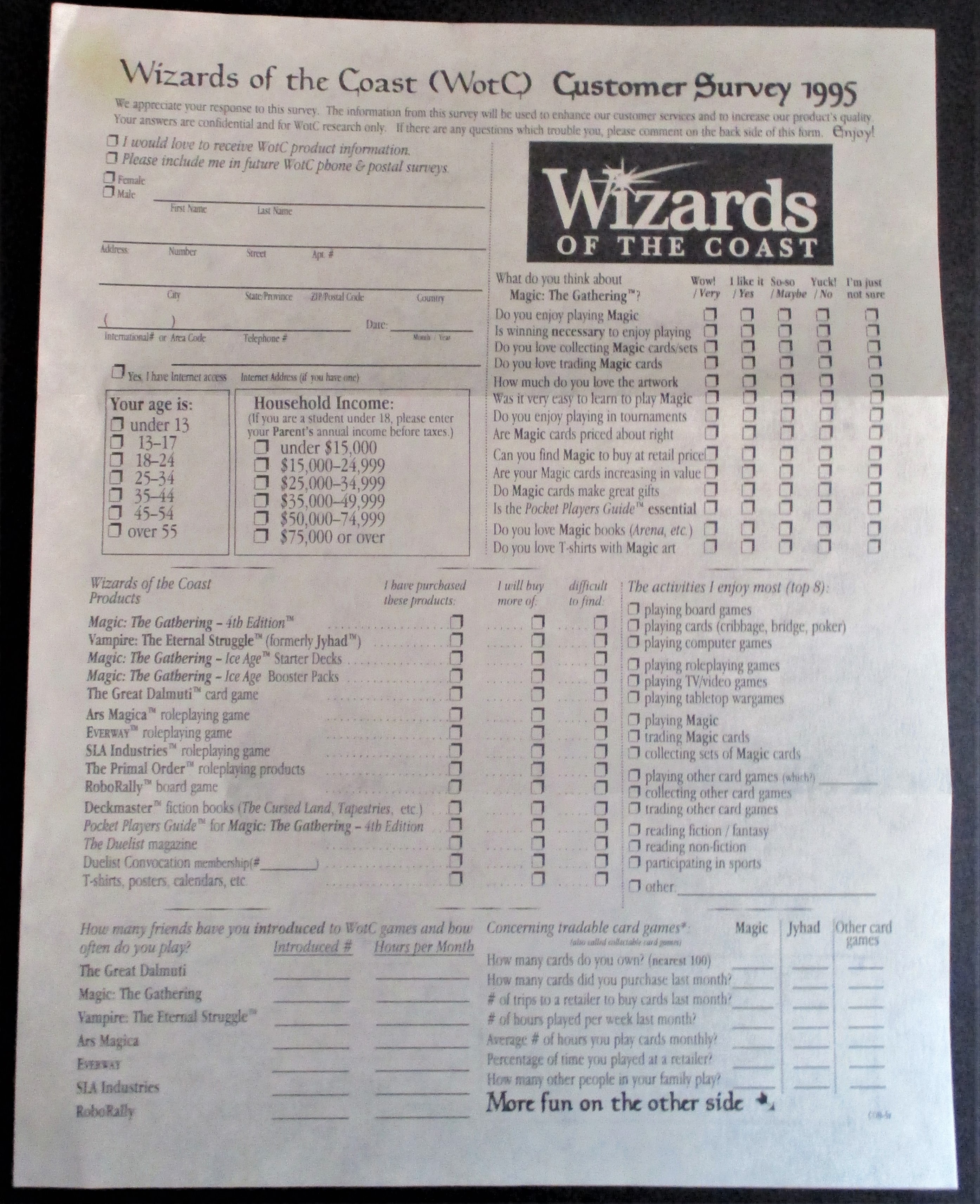 Wizards of the Coast Survey without Envelope