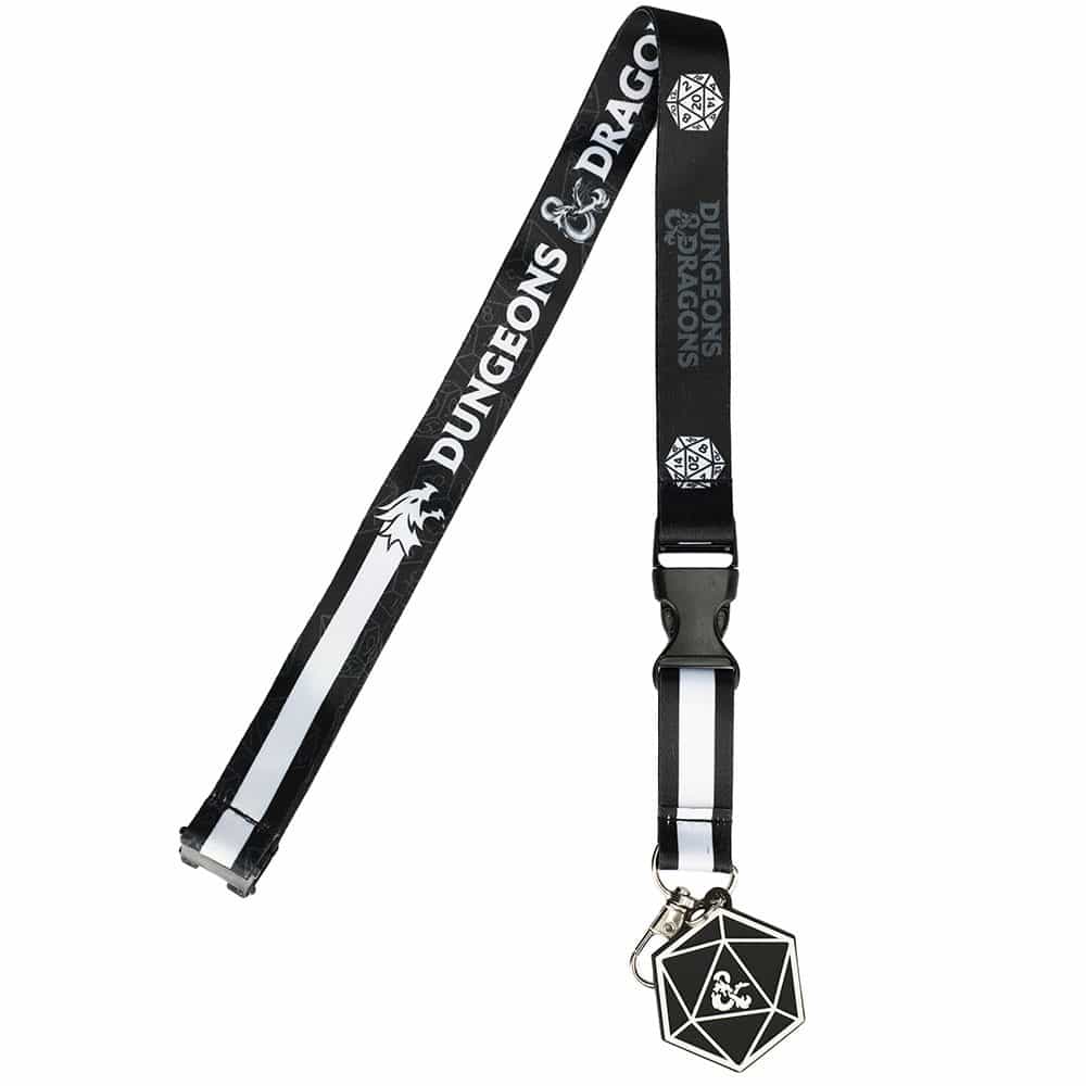 D&D Black & White Lanyard with Dice Charm