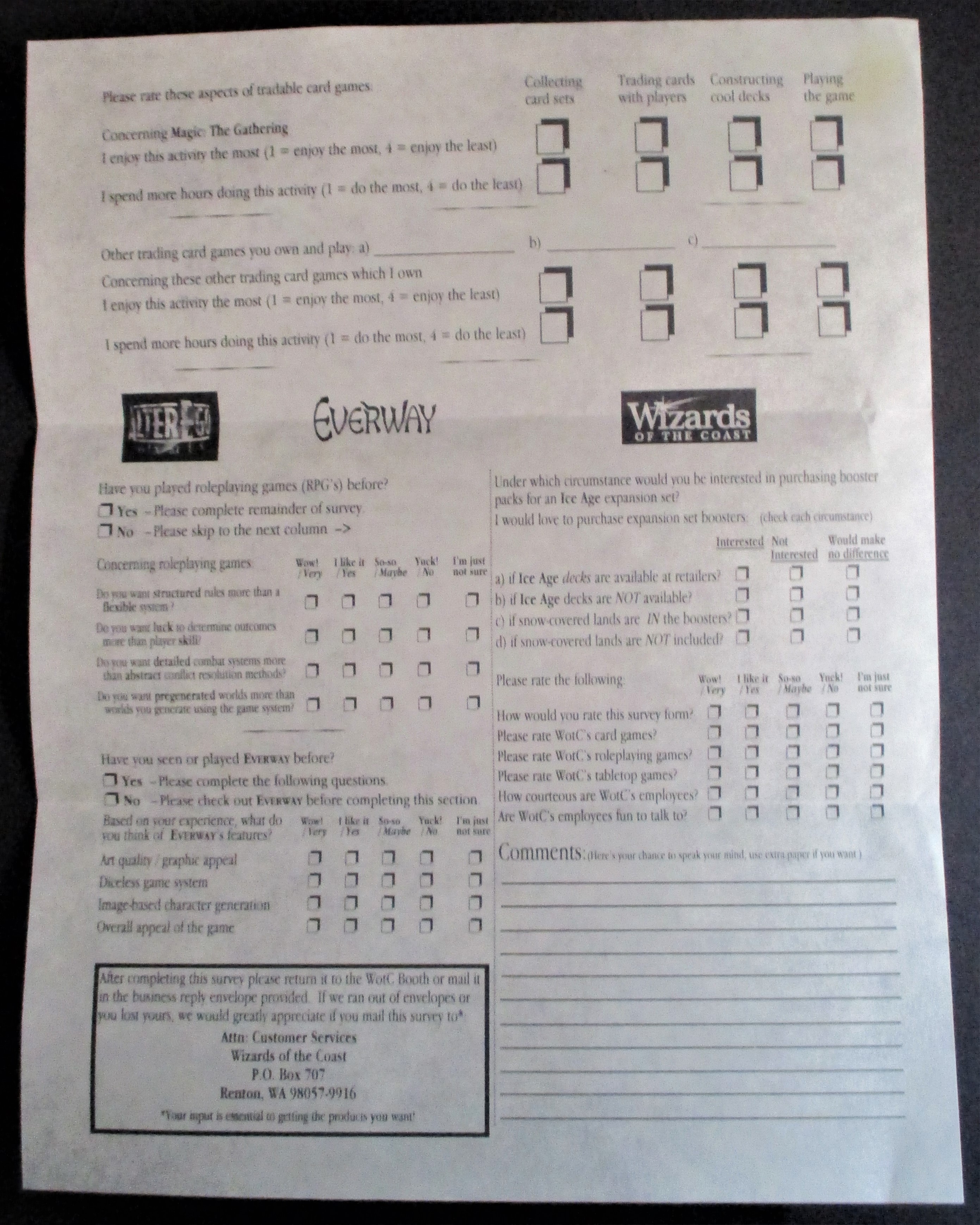 Wizards of the Coast Survey without Envelope