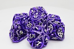 Purple Jeweled Hollow Hearts RPG Metal Dice Set