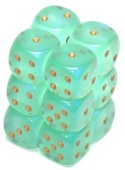 Borealis Light Green/Gold 16mm D6 (12 Dice)